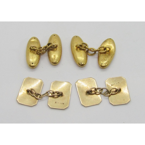 348 - Two pairs of cufflinks; an 18ct pair, maker 'HG&S', Chester 1920, 4.9g (dented) and a 9ct pair, make... 