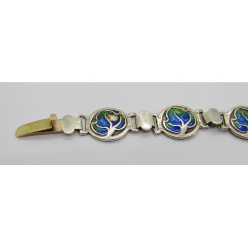 355 - Arts & Crafts silver enamelled bracelet in the style of Liberty, 19cm L approx excluding inner clasp