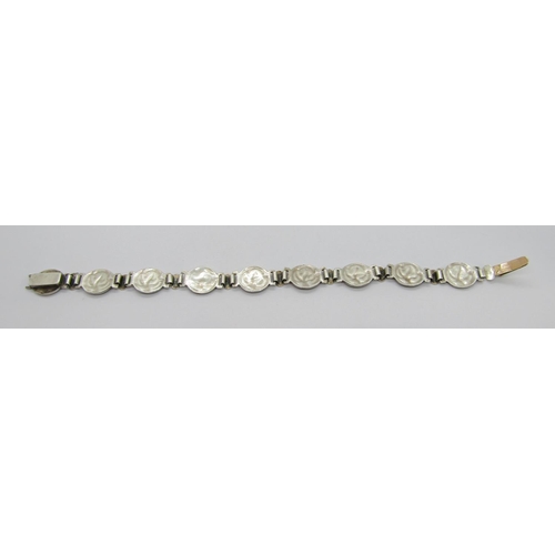 355 - Arts & Crafts silver enamelled bracelet in the style of Liberty, 19cm L approx excluding inner clasp