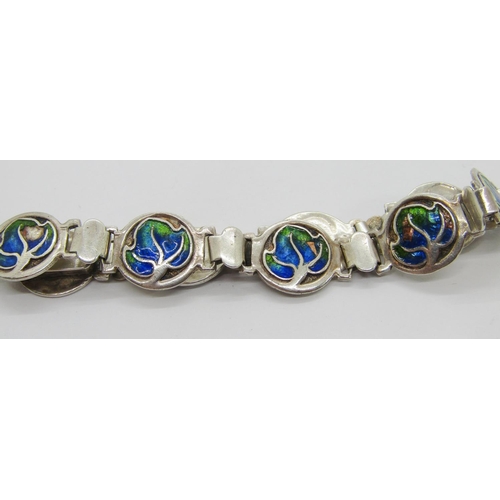 355 - Arts & Crafts silver enamelled bracelet in the style of Liberty, 19cm L approx excluding inner clasp