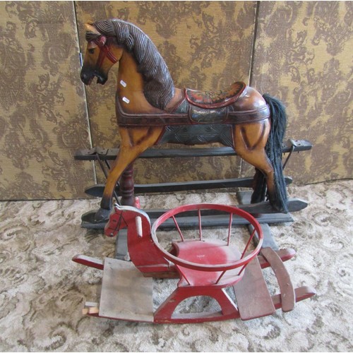 1179 - A child’s painted carved wood rocking horse, 82cm high, 94cm long, together with a smaller scratch-b... 