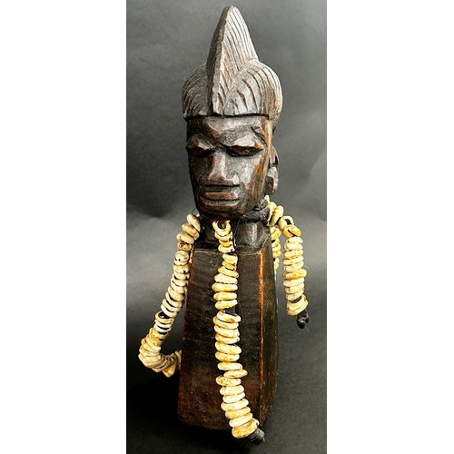 546 - Three various carved African and other figures to include and Ashanti fertility doll, and African tr... 