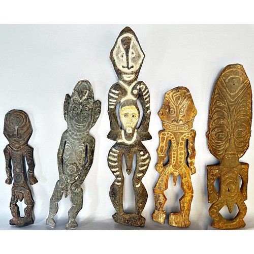 474 - A collection of Papua New Guinea old and weathered flat carved wooden artefacts of Ancestral Figures... 