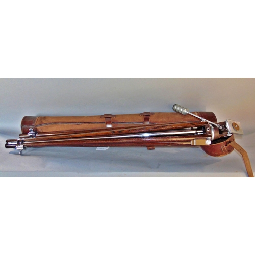 522 - A vintage Ensign Cine Pan, wooden tripod with stainless steel extension with dual tips, rubber and s... 