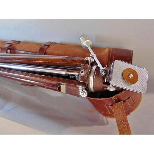 522 - A vintage Ensign Cine Pan, wooden tripod with stainless steel extension with dual tips, rubber and s... 