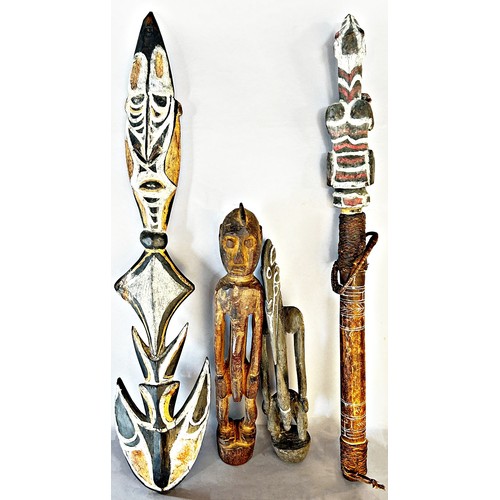 474 - A collection of Papua New Guinea old and weathered flat carved wooden artefacts of Ancestral Figures... 