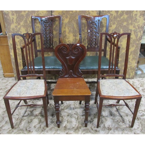 1183 - A collection of furniture including a pair of Edwardian mahogany elbow chairs with pierced splats, a... 