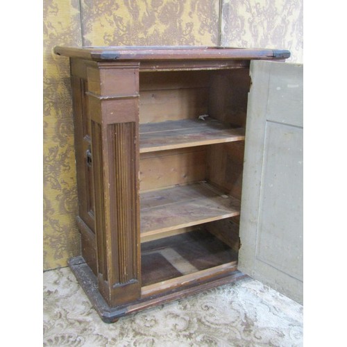 1186 - A 19th century pine hall cupboard with scumbled finish with central hinged panelled door, flanked by... 