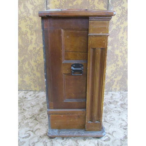 1186 - A 19th century pine hall cupboard with scumbled finish with central hinged panelled door, flanked by... 