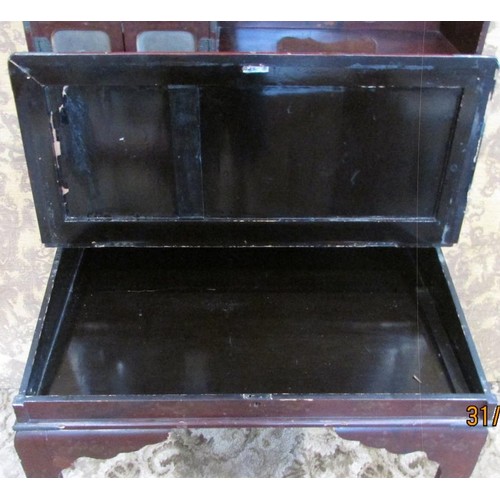 1190 - A 19th century Japanese lacquered writing desk, the raised back enclosing drawers and cupboards, lan... 