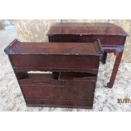 1190 - A 19th century Japanese lacquered writing desk, the raised back enclosing drawers and cupboards, lan... 