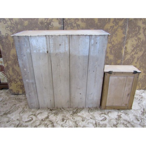 1194 - An old pine glazed cabinet with a single door, 80cm w x 77cm h x 32cm d, together with a smaller old... 