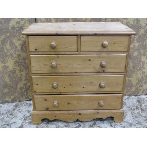 1195 - A pine chest of drawers with two short over three long drawers, 90cm w x 89cm h x 45cm d.