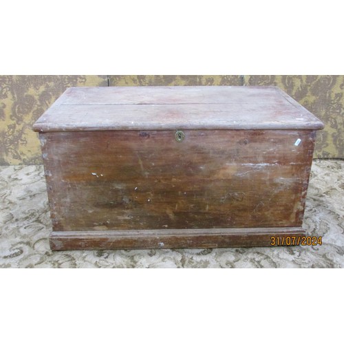 1200 - An old pine blanket chest on a plinth base, 96cm w x 50cm h x 58cm d.