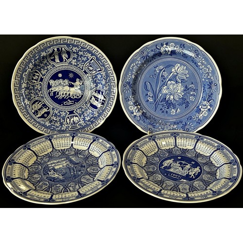 142 - Collection of blue and white ceramics in the 19th century style including plates, a Ringtons tea cad... 