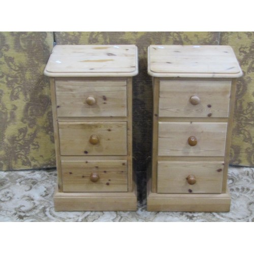 1201 - A pair of pine three drawer bedside tables 35cm w x 64cm h x 32cm d.