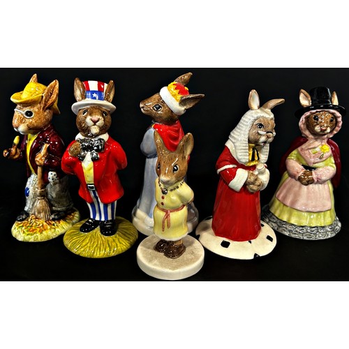 161 - A collection of Royal Doulton Bunnykins ware, some limited editions, many in character dress (22 app... 