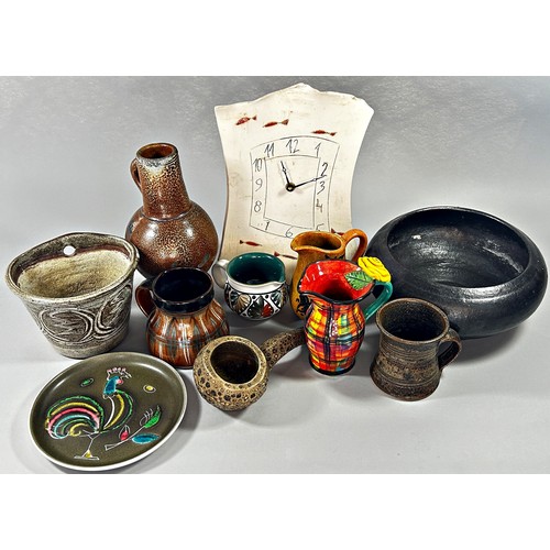 138 - Collection of studio pottery to include a salt glazed bellarmine, pots, jugs and other later pieces