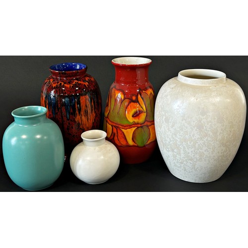 5 - A Poole Pottery Living Glaze Exodus vase, further Poole Delph vase and three further pieces of Poole... 