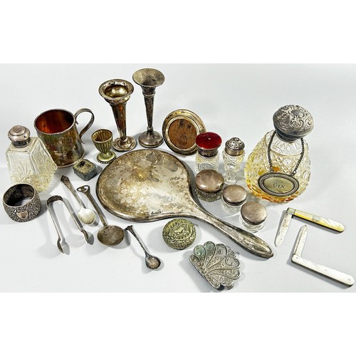 266 - A mixed selection of silver items including an Arts & Crafts spoon by Winifred King & Co, Birmingham... 