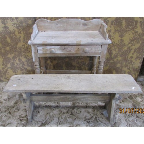 1203 - An old pine washstand with a shaped splash back and under tier, 82cm w x 89cm h x 43cm d,  together ... 