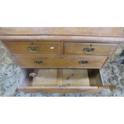 1204 - An old stripped pine chest of drawers with two short over three graduated long drawers, 88cm x 95cm ... 