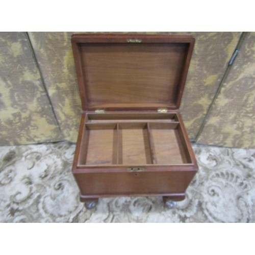 1260 - A small box teakwood sewing box and a Regency pot cupboard on turned supports