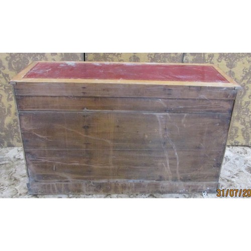 1215 - A 19th century pine kneehole writing desk with leather top with a row of three drawers with cupboard... 