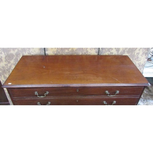 1262 - A Georgian mahogany secretaire chest of four long drawers with fitted interior on ogee supports, 130... 