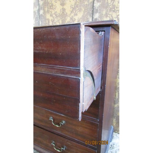 1262 - A Georgian mahogany secretaire chest of four long drawers with fitted interior on ogee supports, 130... 