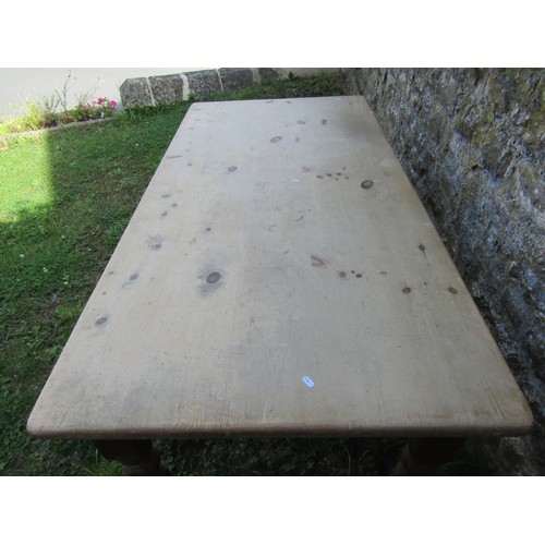 1224 - An old style kitchen farm house table on four turned screw on supports, 180cm x 90cm