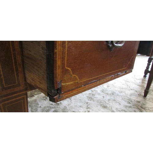 1267 - An inlaid Edwardian mahogany side or writing table of five frieze drawers on square tapered legs wit... 