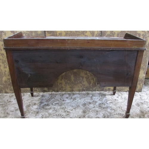 1267 - An inlaid Edwardian mahogany side or writing table of five frieze drawers on square tapered legs wit... 