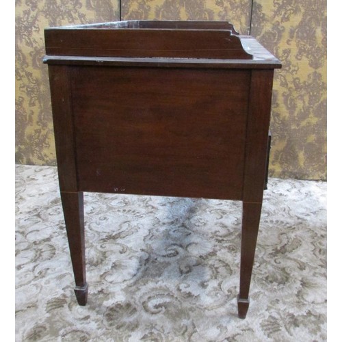 1267 - An inlaid Edwardian mahogany side or writing table of five frieze drawers on square tapered legs wit... 