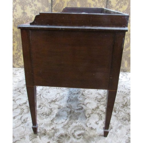 1267 - An inlaid Edwardian mahogany side or writing table of five frieze drawers on square tapered legs wit... 