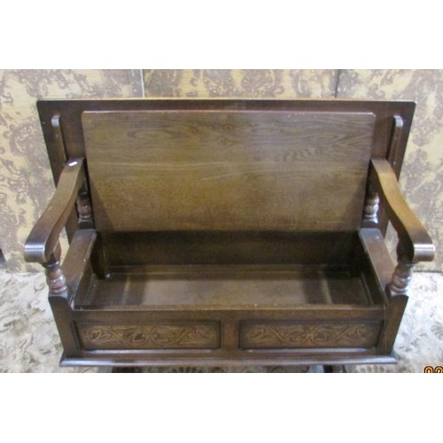 1268 - Oak monks bench of usual form with box seat