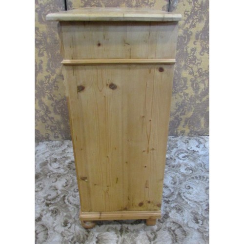 1274 - A 19th century stripped and waxed pine side cupboard enclosed by two panelled doors with two drawers... 