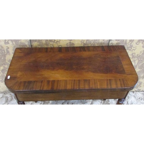 1279 - A 19th century mahogany D end foldover top card table on turned supports