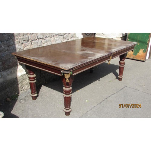 1287 - An Edwardian mahogany snooker / dining table, with cues and other accessories, 74cm high, 104 x 195c... 