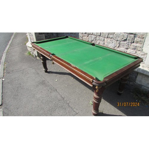 1287 - An Edwardian mahogany snooker / dining table, with cues and other accessories, 74cm high, 104 x 195c... 