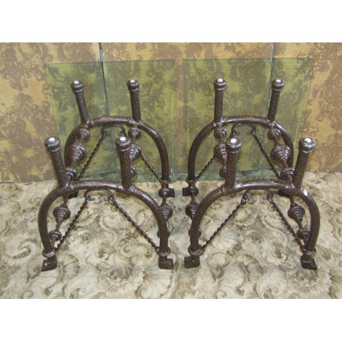 1293 - A pair of decorative contemporary metalwork occasional tables with flecked painted finish and bevell... 