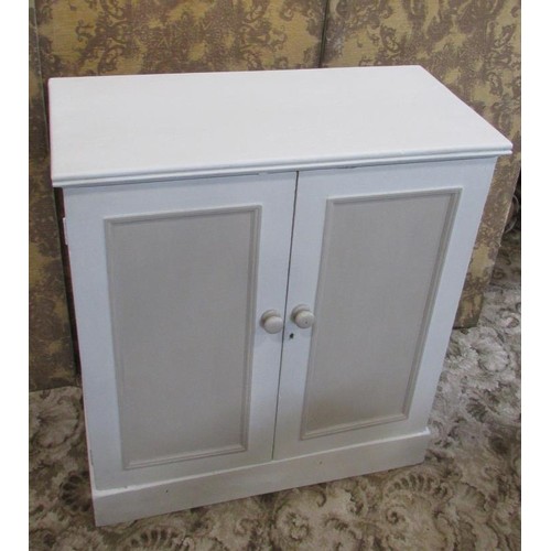 1295 - A later painted pine hall cupboard, with twin panelled doors enclosing a shelved interior, 101cm hig... 