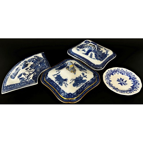 26 - 19th century Spode and other blue and white tureens, yellow ground helmet shaped cream jug, further ... 