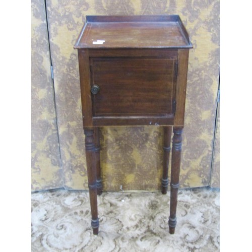 1260 - A small box teakwood sewing box and a Regency pot cupboard on turned supports