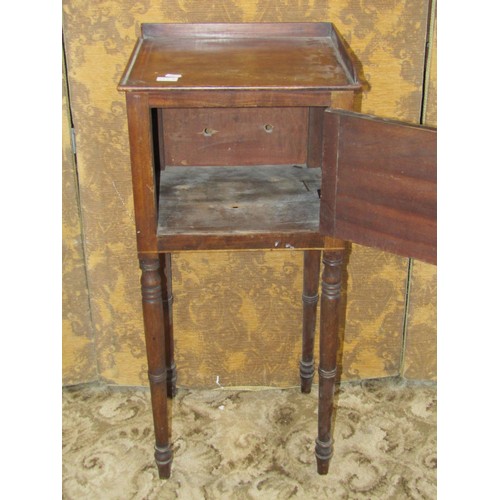 1260 - A small box teakwood sewing box and a Regency pot cupboard on turned supports