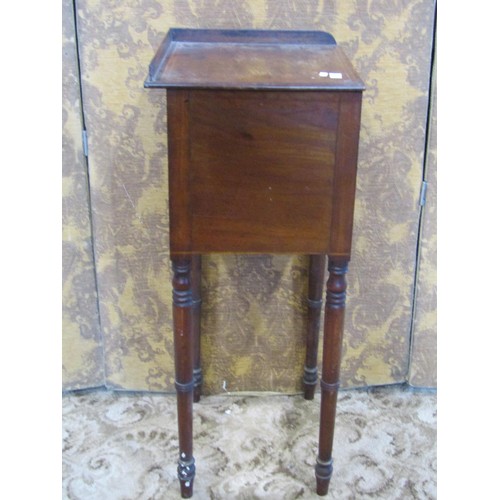 1260 - A small box teakwood sewing box and a Regency pot cupboard on turned supports