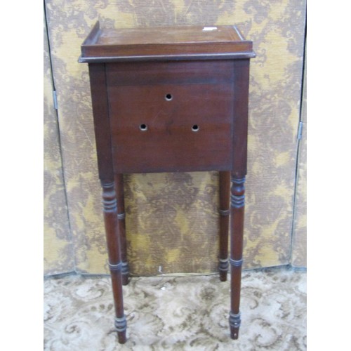 1260 - A small box teakwood sewing box and a Regency pot cupboard on turned supports