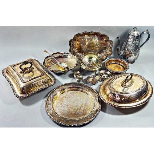 214 - Fourteen boxes of silver plated cutlery, together with further silver plated ware including tureens,... 