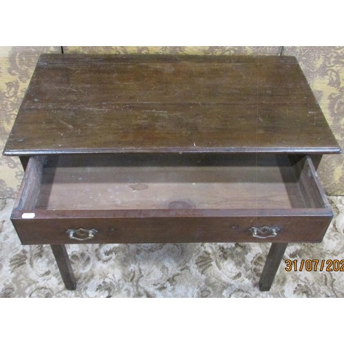 1300 - A small 19th century oak side / hall table with single long frieze drawer, with brass handles, raise... 