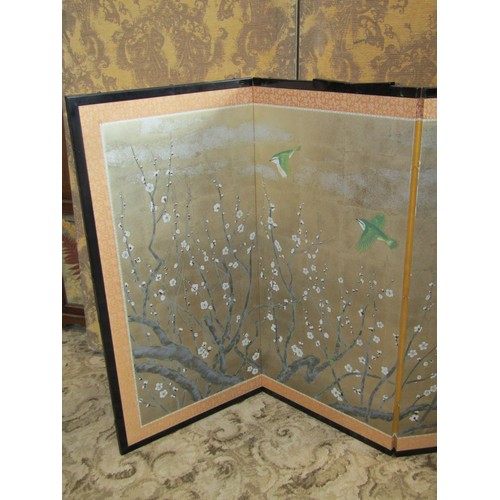 1303 - A 20th century Chinese four fold screen, 91 x 180cm.